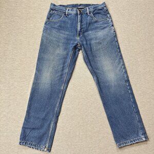 Key Jeans Mens Blue Denim Straight Leg Pants Flannel Lined Pockets Size 34X32